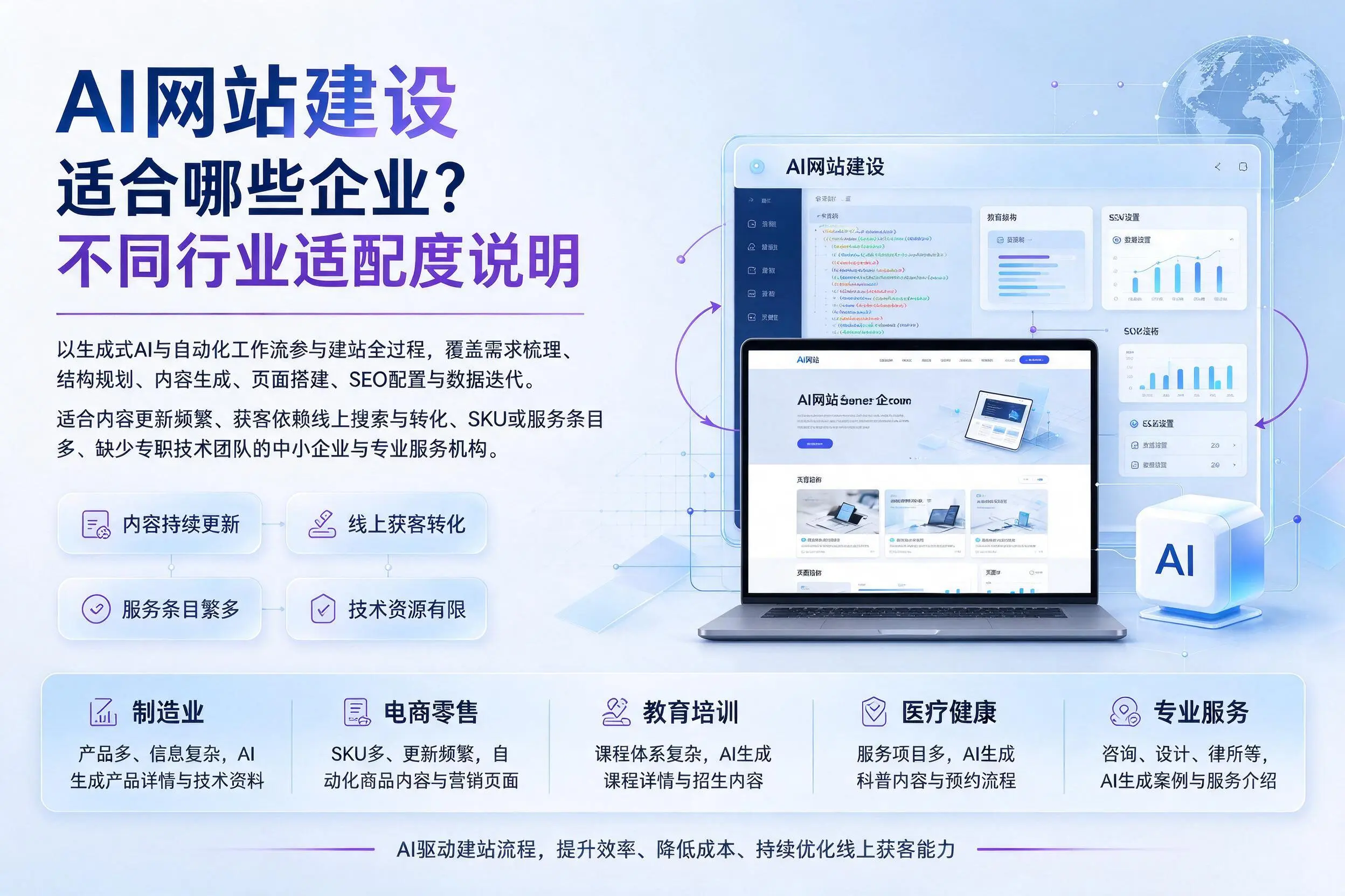 AI网站建设适合哪些企业？那曲不同行业适配度说明